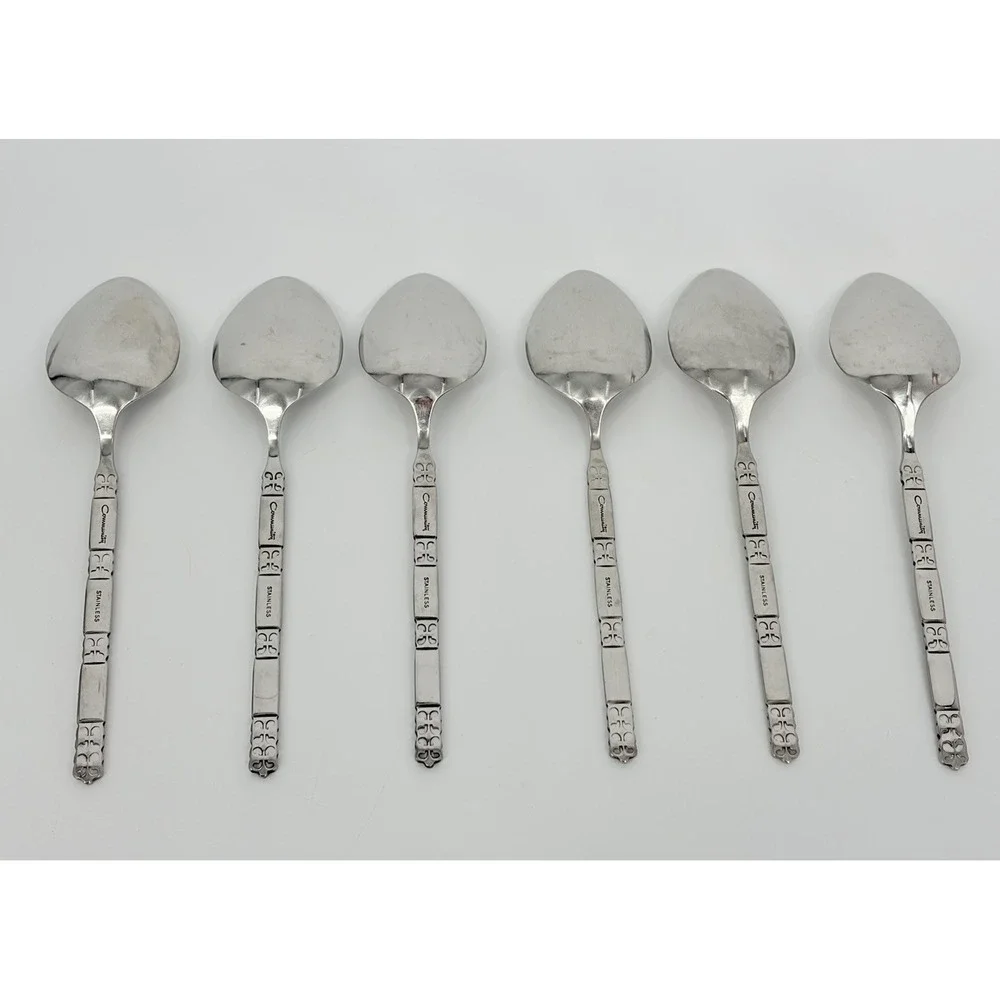 Oneida Community Madrid No Black Stainless Soup Spoons Set of 6 Vintage 6 7/8